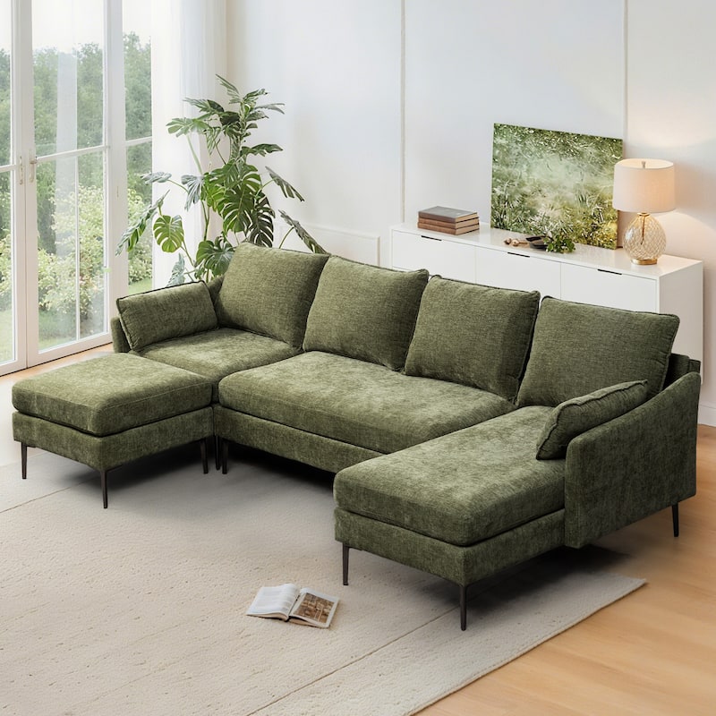 Modern Chenille Sectional Sofa with Reversible Chaise and Ottoman, Perfect for Living Rooms with Sleeper Function