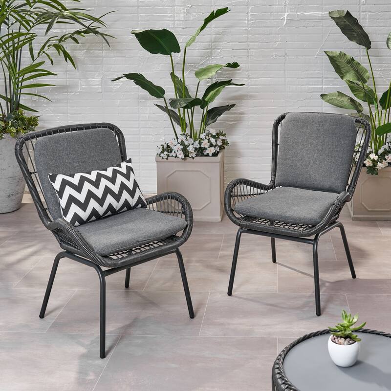 Wicker Club Chairs Set of 2, Patio Chair with Cushions, Metal Legs - Grey