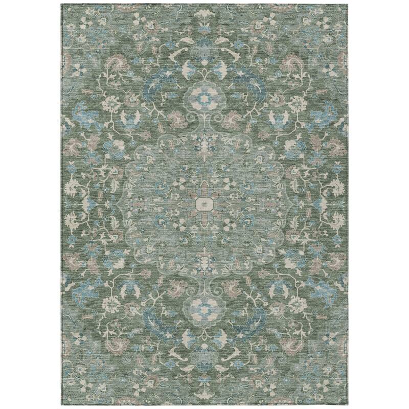 Machine Washable Indoor/ Outdoor Traditional Indore Chantille Rug
