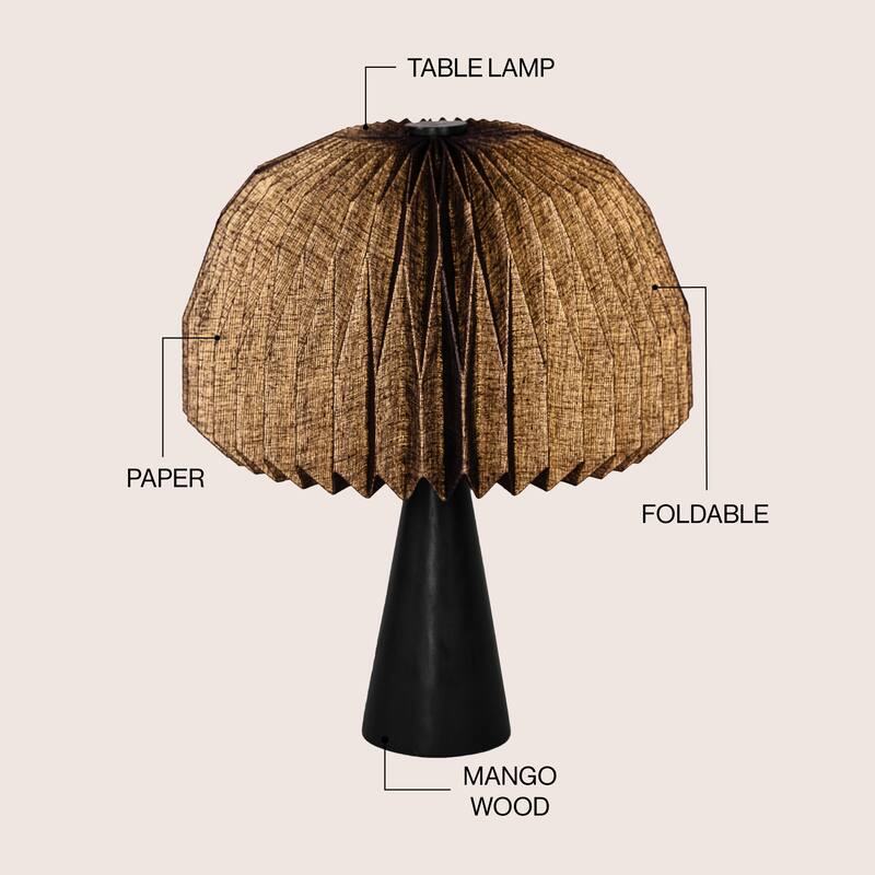 Sylvie 16" Modern Minimalist Paper Pleated Shade Mushroom Accent LED Table Lamp