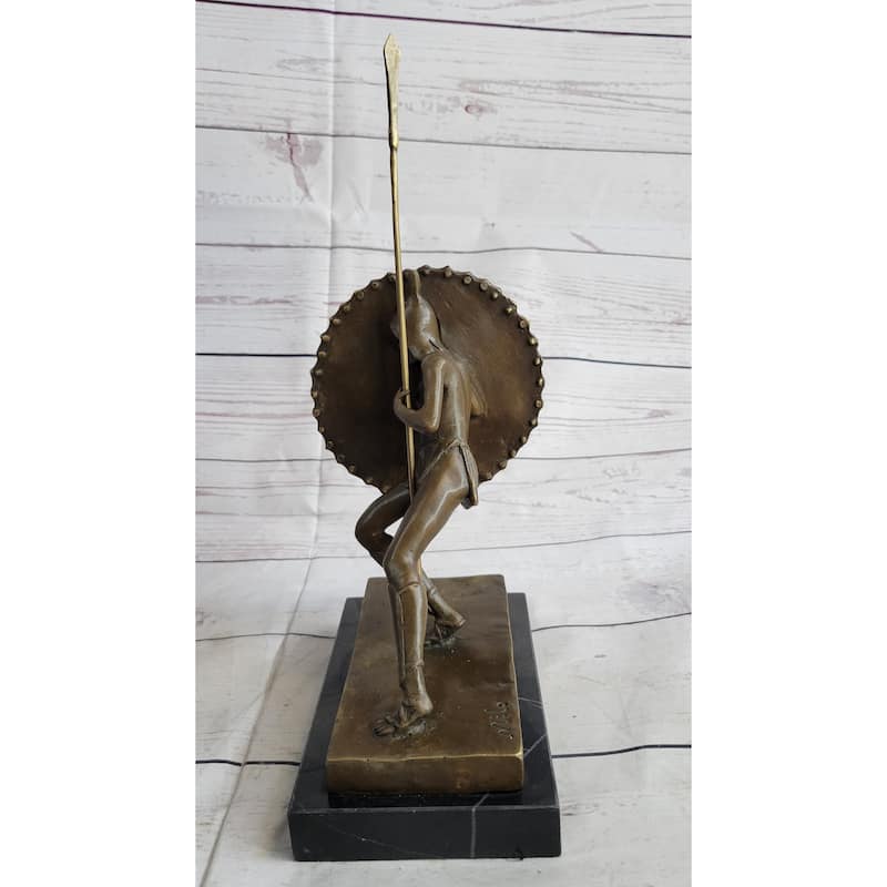 Gladiator With Shield Spear Bronze Metal Pair Of Opposing Bookend Sculptures 11 Inches X 9 Inches