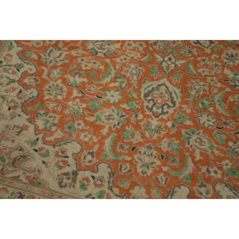 Hand Knotted Oriental 100% Wool Carpet Traditional Floral Oranges & Rust Tabriz Area Rug - 11' 1'' X 8' 1''