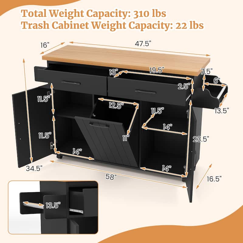 Costway Rolling Kitchen Island Kitchen Cart with Tilt-out Trash - See Details