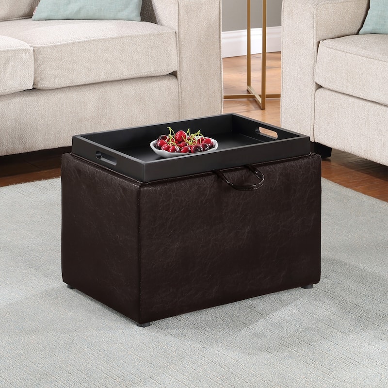 Convenience Concepts Designs4Comfort Accent Storage Ottoman with Reversible Tray - Espresso Faux Leather