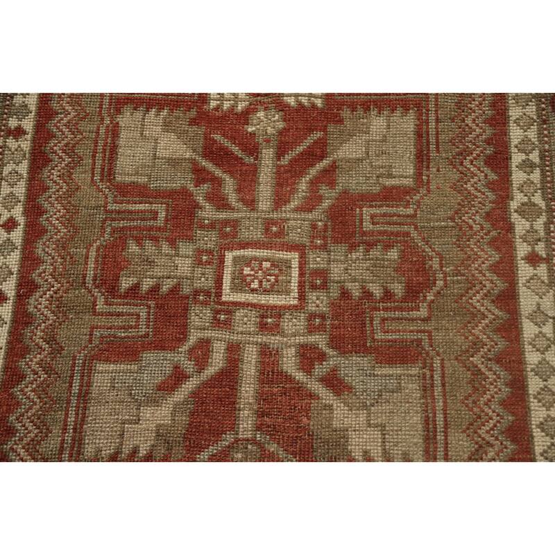 Hand Knotted Oriental 100% Wool Carpet Traditional Geometric Oranges & Rust Kurdish Runner Rug - 10' 5'' X 2' 8''