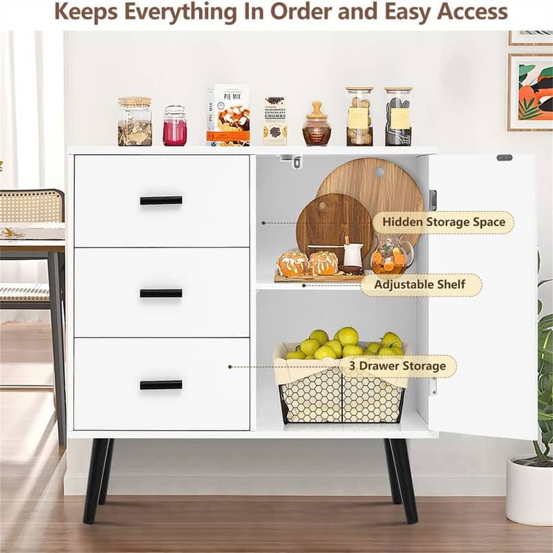 Storage Cabinet with Rattan Door 3 Drawers - 11.8"D x 31.5"W x 30.7"H