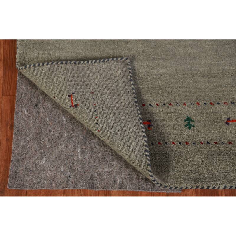Hand Knotted Oriental 100% Wool Carpet Tribal Animal Pictorial Green Gabbeh Runner Rug - 6' 6'' X 2' 9''