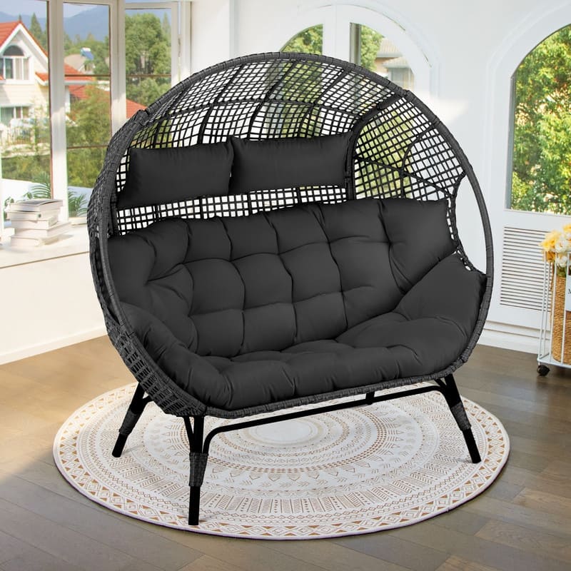 FINCATI 2-Person Indoor Wicker Egg Chair, 57.1 in Wide, 680-lb Capacity