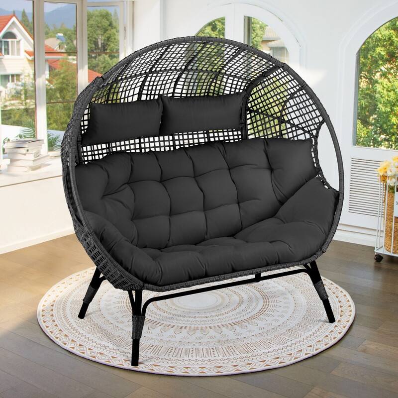 FINCATI 2-Person Indoor Wicker Egg Chair, 57.1 in Wide, 680-lb Capacity - Dark Grey