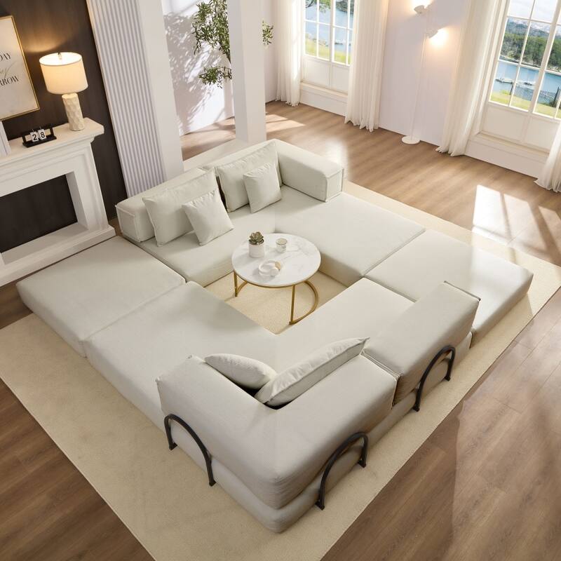 118.2" Modular L-Shaped Oversized Upholstered Sectional Sofa Set with 6 Pillows