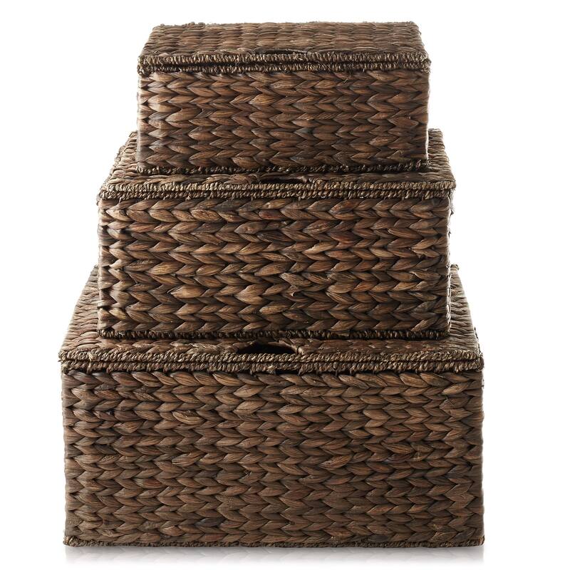 Water Hyacinth Rectangular Storage Baskets with Lids Nesting Basket