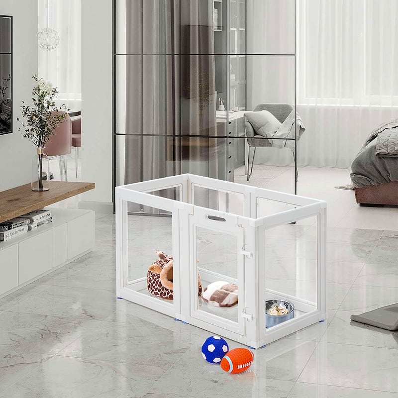 Erommy Clear Pet Pen with Door - Easy Assembly Playpen for Puppies, Cats, Dogs, Rabbits, and Small Animals