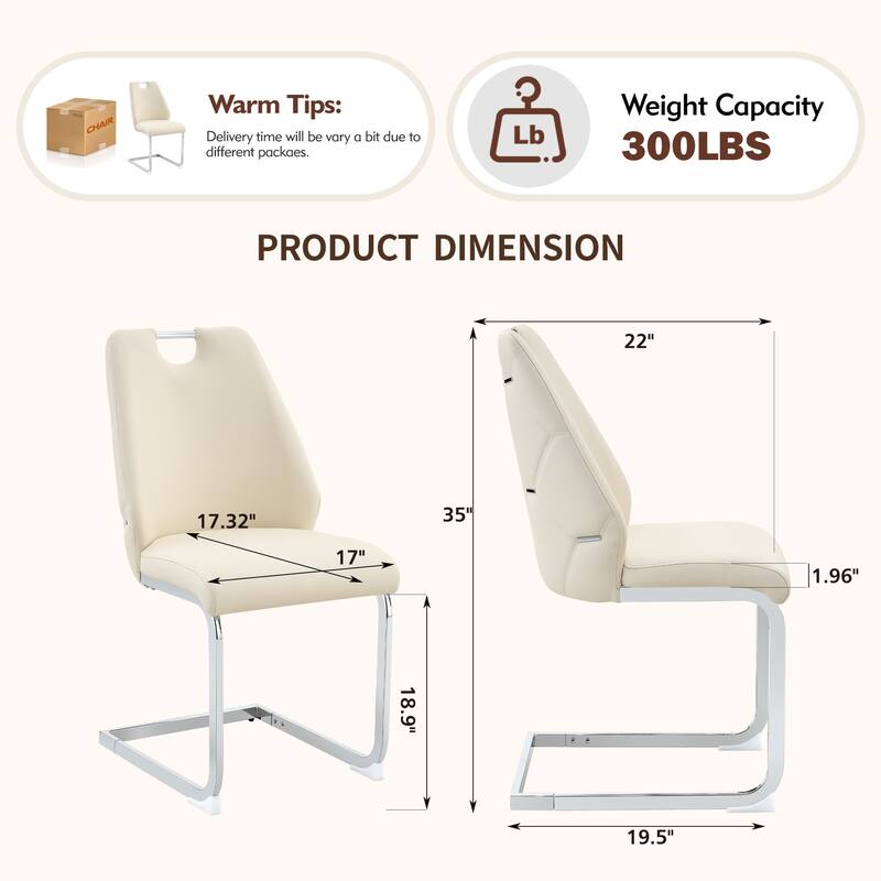 Dining Chairs Set of 2, Faux Leather Kitchen Chairs with Gold Mesh Texture, Silver Back Ring and Chrome Pull Handle