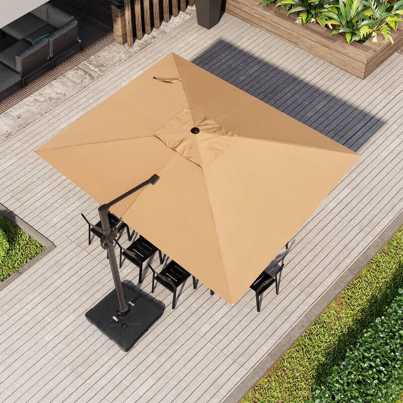 9 FT x 10.5 FT Outdoor Patio Umbrella Cantilever-Offset Umbrella with Base
