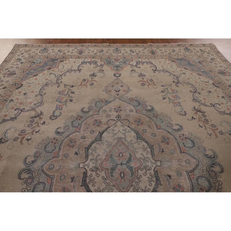 Tabriz Persian Vintage Area Rug Handmade Wool Carpet - 9'7" x 12'7"