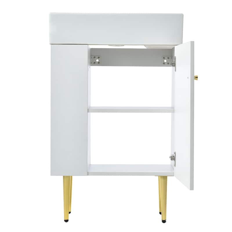 21.6" White Bathroom Vanity, Bathroom Storage Cabinet with Single Ceramic Sink, Left Side Storage
