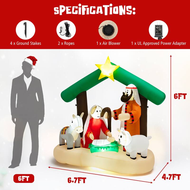 Costway 6.7FT Christmas Inflatable Nativity Scene w/ LEDs & Built-in - See Details