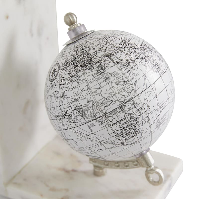 Marble Globe Decorative Bookends with Silver Metal Accents - Set of 2 White - Roche River Decor