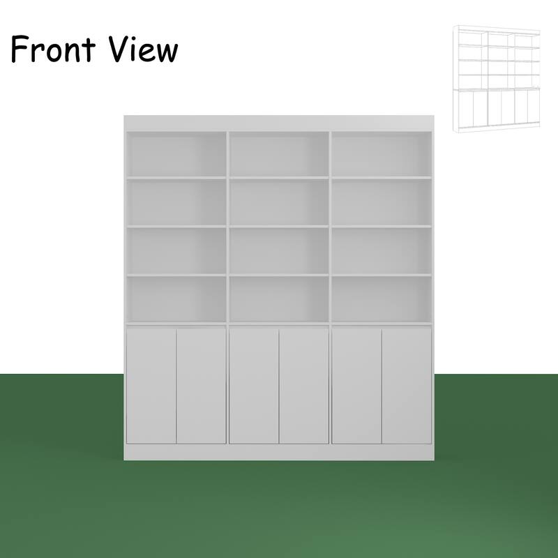 Pantry Large White Storage Cabinet 5-Door Bottom Cabinets & Open Display Shelving for Kitchen or Living Room