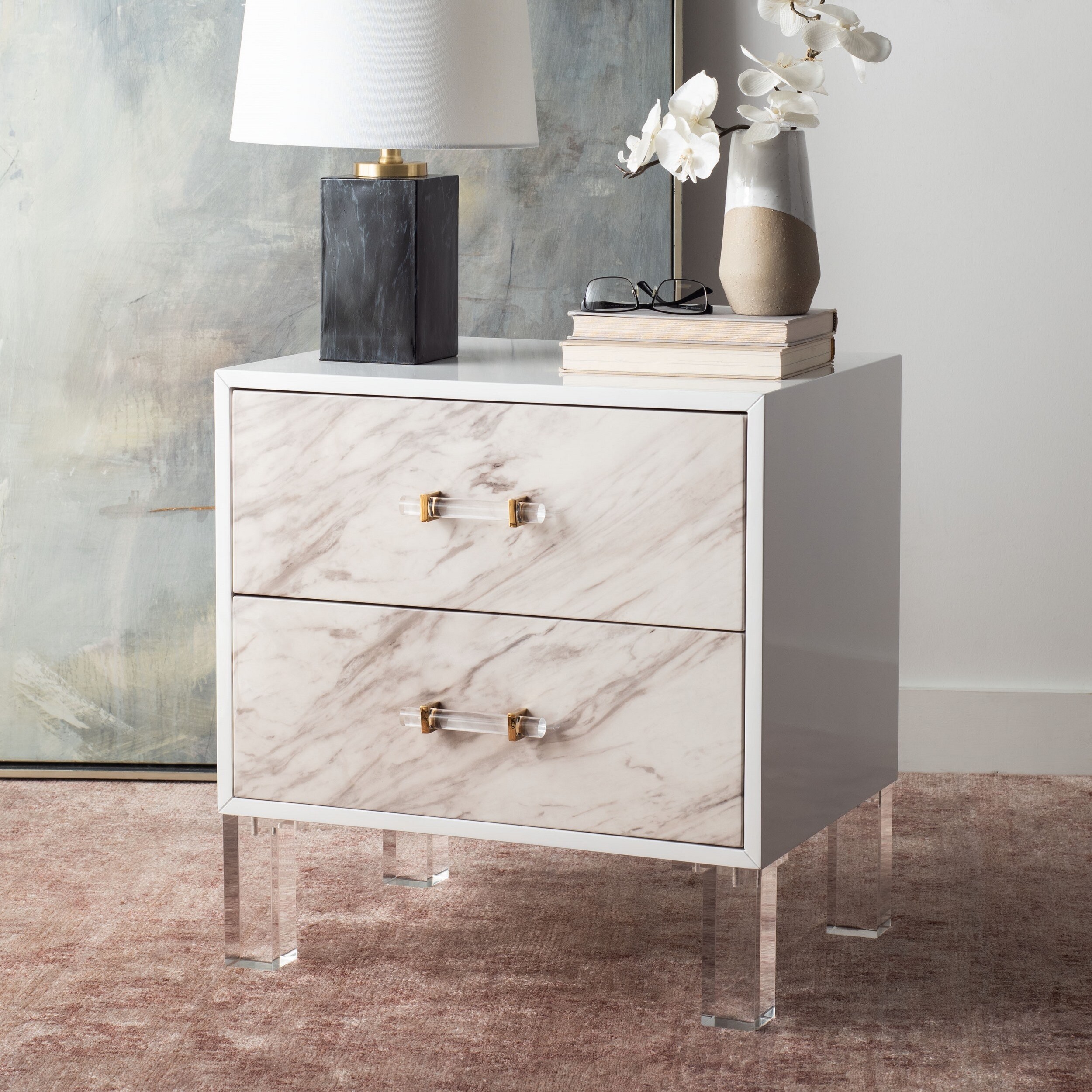 Safavieh Couture Ardelle 2 Drawer Faux Marble Side Table 24 X18 X25 On Sale Overstock 29901666 Marble entryway tables also work well in your entryway or foyer, with objects dart or table lamps to light the solid marble tables offer an overall vintage and retro look and feel, while mixed material tables easily.