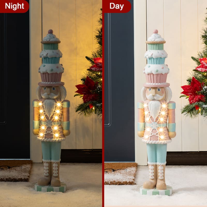 Glitzhome 28"H Lighted Resin Christmas Nutcracker Porch Decor with Timer - 28"