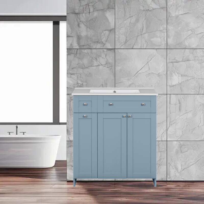 Compact 30-Inch Black Bathroom Vanity with Ceramic Sink, Soft-Close Doors, and Ample Storage Space