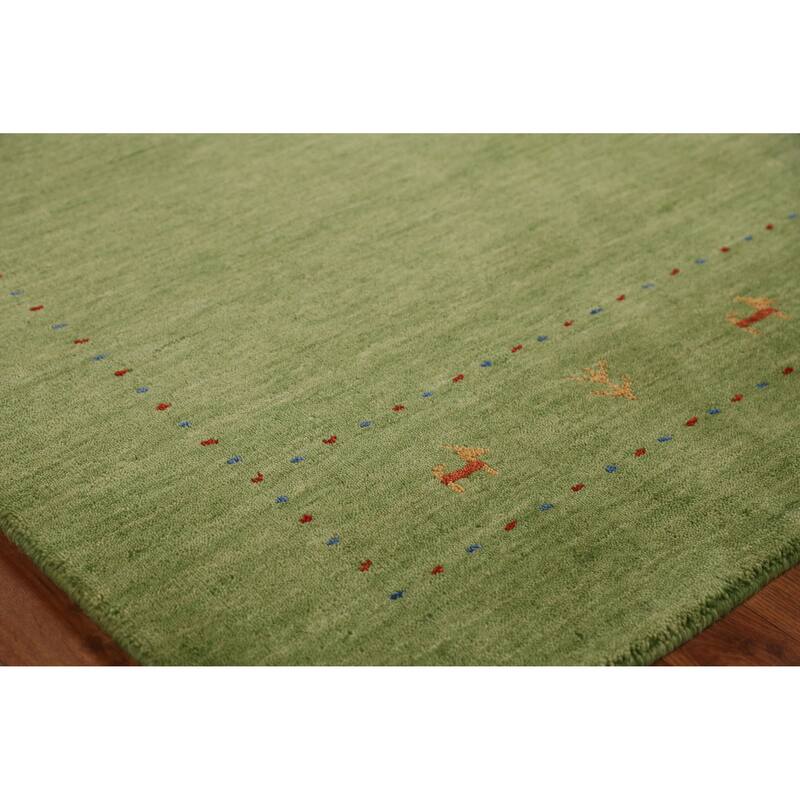 Hand Knotted Oriental 100% Wool Carpet Tribal Animal Pictorial Green Gabbeh Area Rug - 7' 7'' X 5' 3''