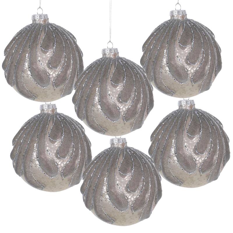 D3.9" Glass Decorative Hanging Ball Christmas Tree Ornaments - Silver