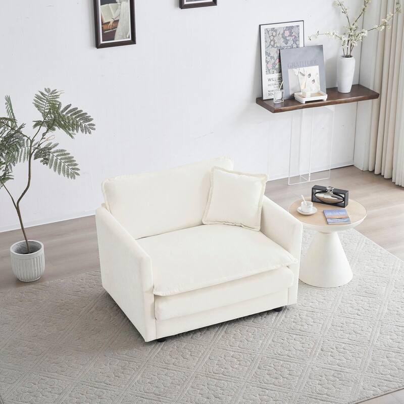 Modern Accent Chair with Ottoman, Living Room Club Chair Chenille Upholstered Armchair , Reading Chair for Bedroom