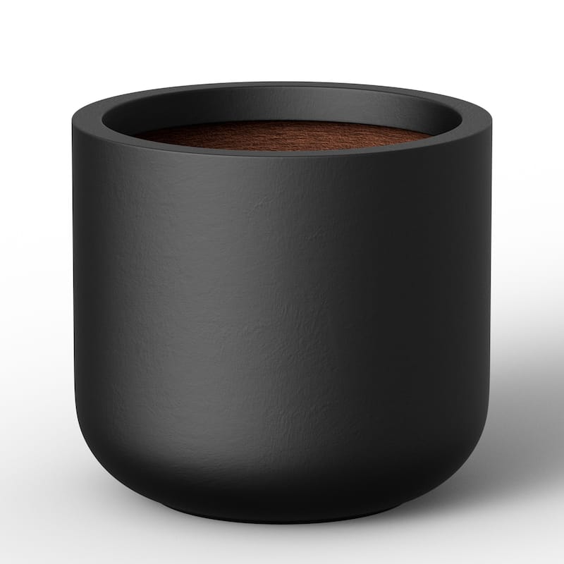 Concrete Round Planter with Enhanced Interior Outdoor Indoor Pot with Drainage Holes - 17 x 15.5 in - Matte Black(Enhanced Interior)