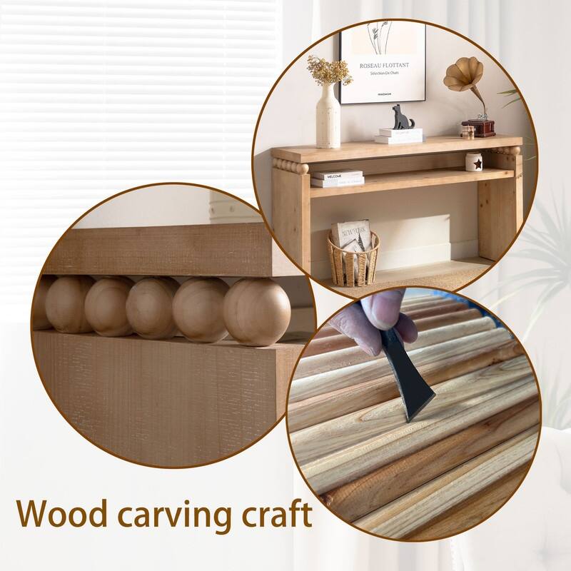 Modern Rustic Console Table - 59" Wood Entryway Table with Shelf & Decorative Bead Detail