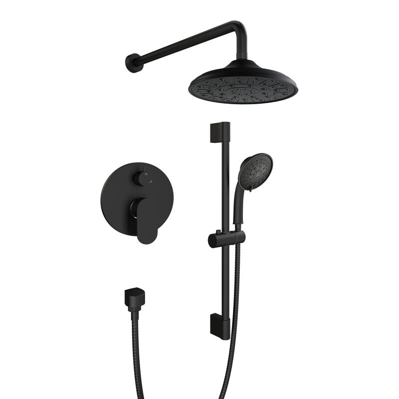 4-Spray Wall Mount Dual Fixed and Handheld Shower Head with Adjustable Slide Bar and Pressure-Balanced Valve - Matte Black