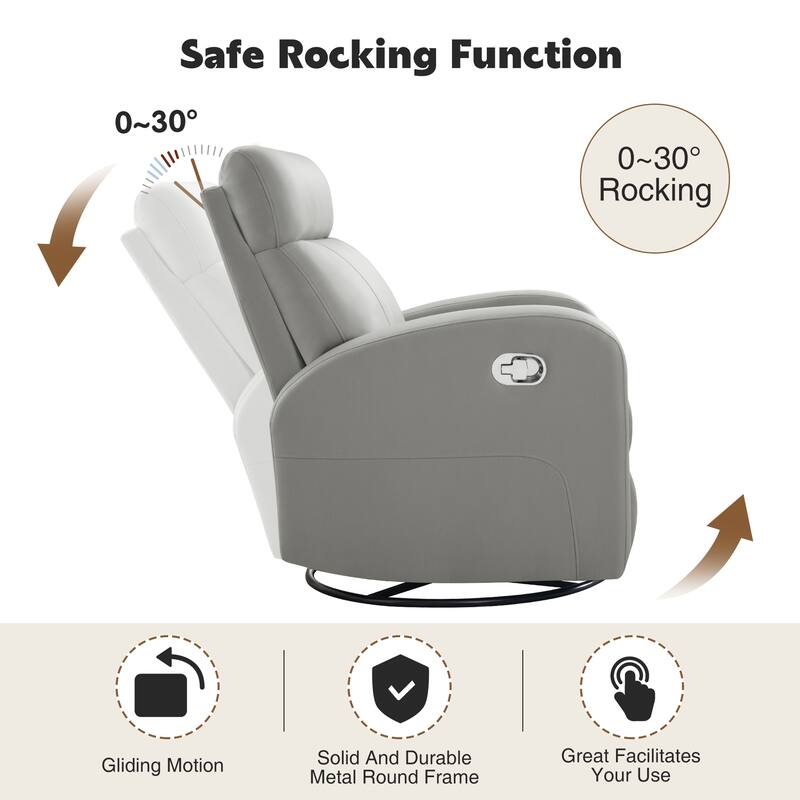 HOMYKA Modern Faux Leather Rocking Recliner with Swivel