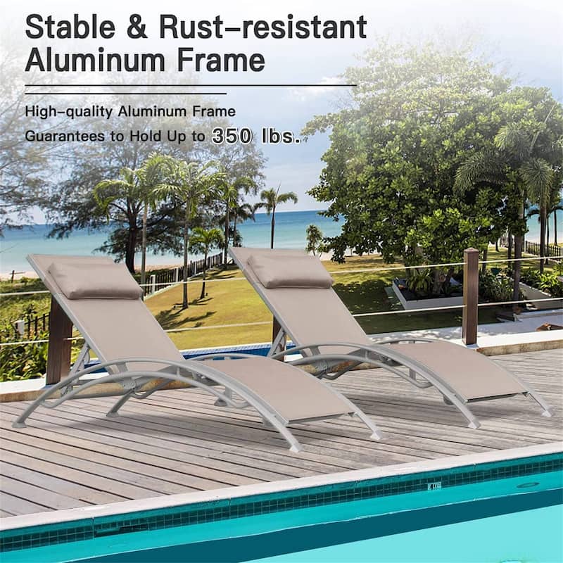 Outdoor Adjustable Aluminum Pool Lounge Chairs Set with Pillow