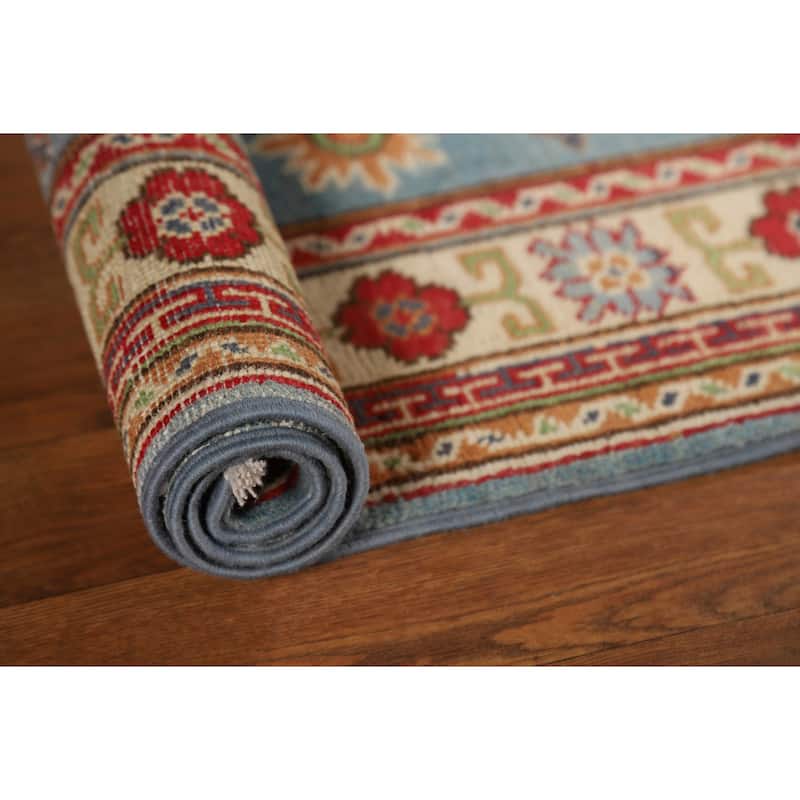 Light Blue Kazak Foyer Rug Handmade Wool Carpet - 2'7"x 3'10"