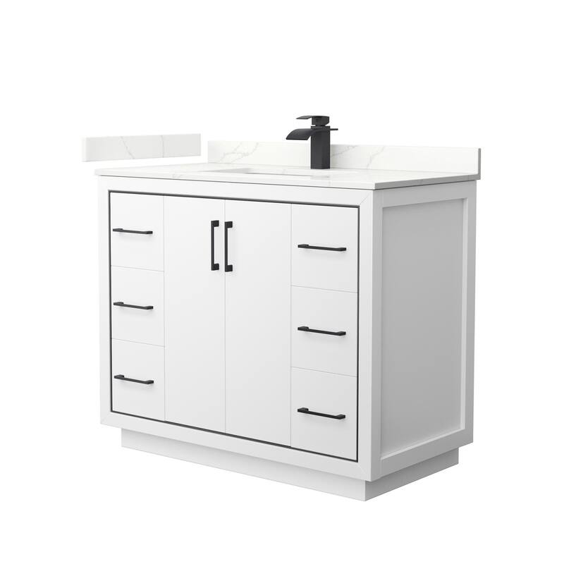 Wyndham Collection WCF111142S-QTZ-UNSMXX Icon 42" Free Standing Single - White / Giotto Quartz Top / Matte Black Hardware