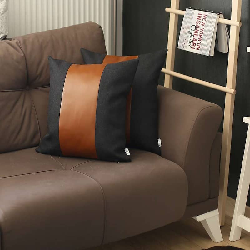 Set Of 2 Black And Brown Faux Leather Pillow Covers - On Sale - Bed ...