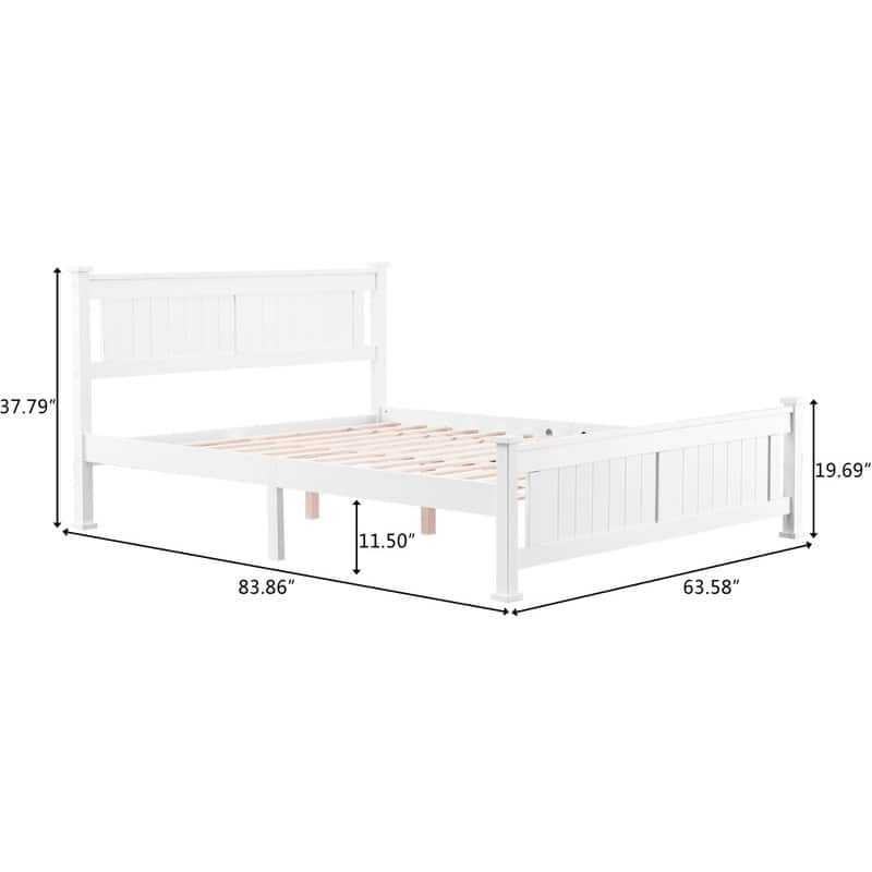 Classic Design Panel Bed Frame with Headboard White - Queen