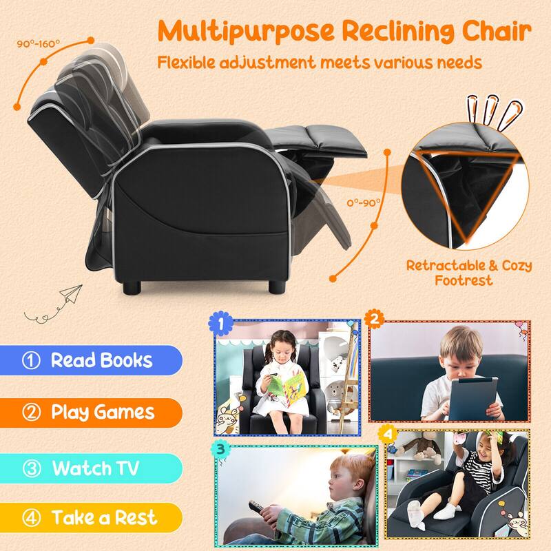 Gymax Kids Recliner Chair Ergonomic Leather Sofa Armchair w/Footrest