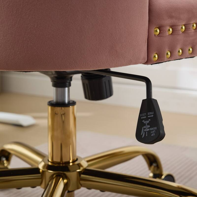 GDF Studio - Velvet Tufted Upholstered Home Office Chair with Golden Metal Base with Swivel Adjustment and Elegant Button Back