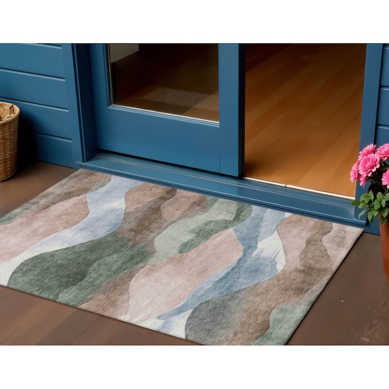 HomeRoots Abstract Transitional Rectangle Outdoor Rug - 3' x 5'