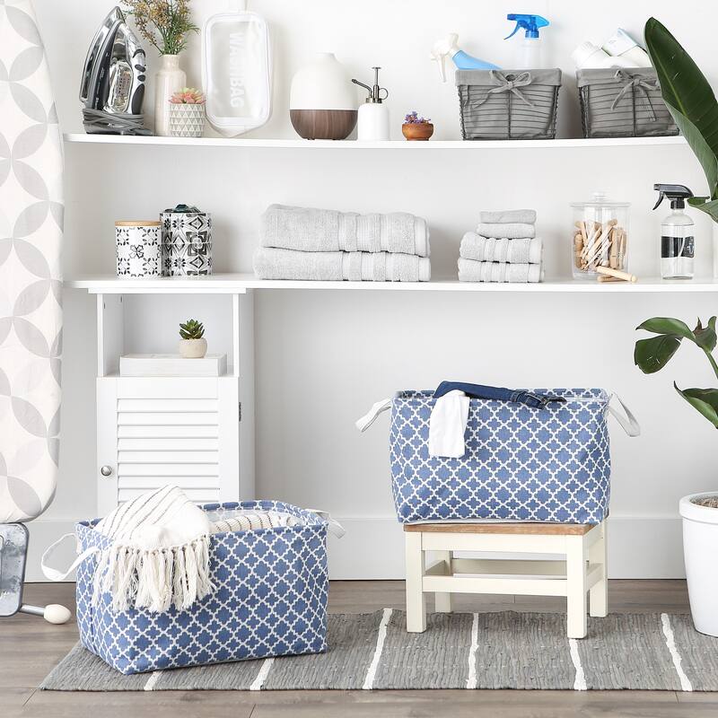 Cotton Polyester Laundry Bin Lattice Rectangle (Set of 2)