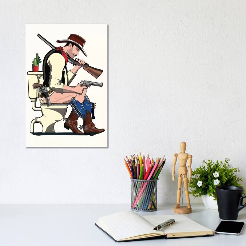 iCanvas "Cowboy On The Toilet" by WyattDesign Canvas Print - 12x8x0.75