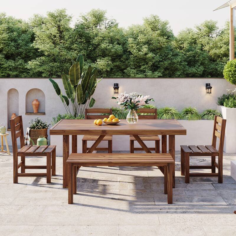 High-quality Acacia Wood Outdoor Table and Chair Set - Brown