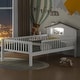 preview thumbnail 15 of 22, Twin Wood Platform Kids Bed with House-Shaped Headboard, LED Light & Built-in Storage, Finish with Safety Guardrails, Natural
