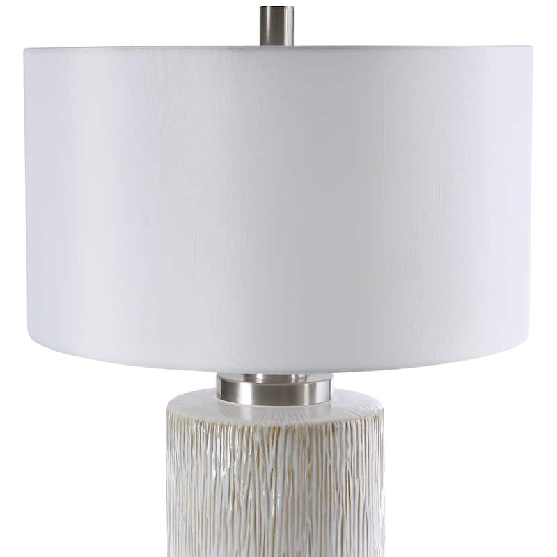 Cylindrical Ceramic Table Lamp with White Drum Shade - 28.5" - Beige