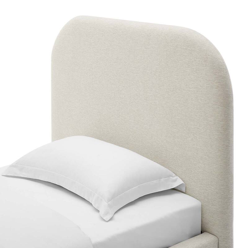 Hillsway Modern Curved Headboard Ivory Fabric Upholstered Twin Size Platform Bed