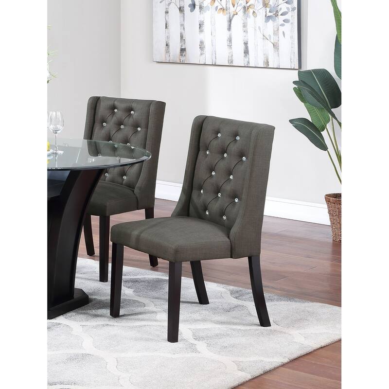 Modern Set of 2 Dining Chairs with Leather Tufted Backrest, Foam-Padded Seat, Solid Wood Legs for Dining Room Living Room