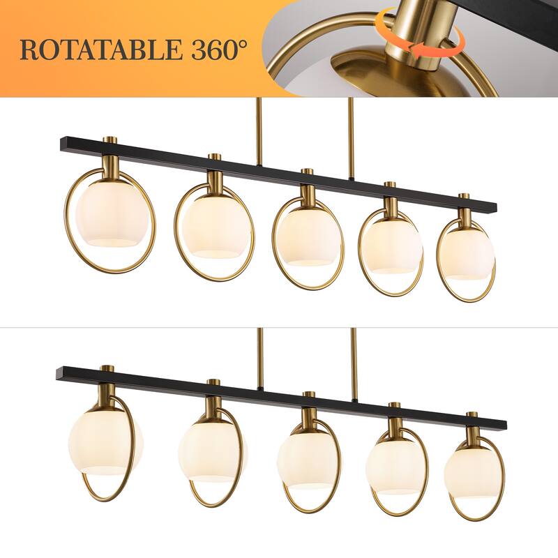 41 Inch Chandelier Light Fixture with Milk Glass Shade -- 5-light
