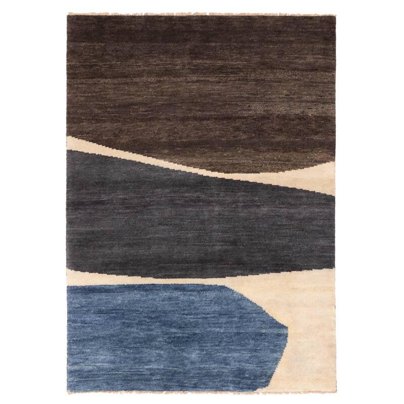 ECARPETGALLERY Hand-knotted Peshawar Ziegler Cream, Dark Grey Wool Rug - 4'11 x 6'10